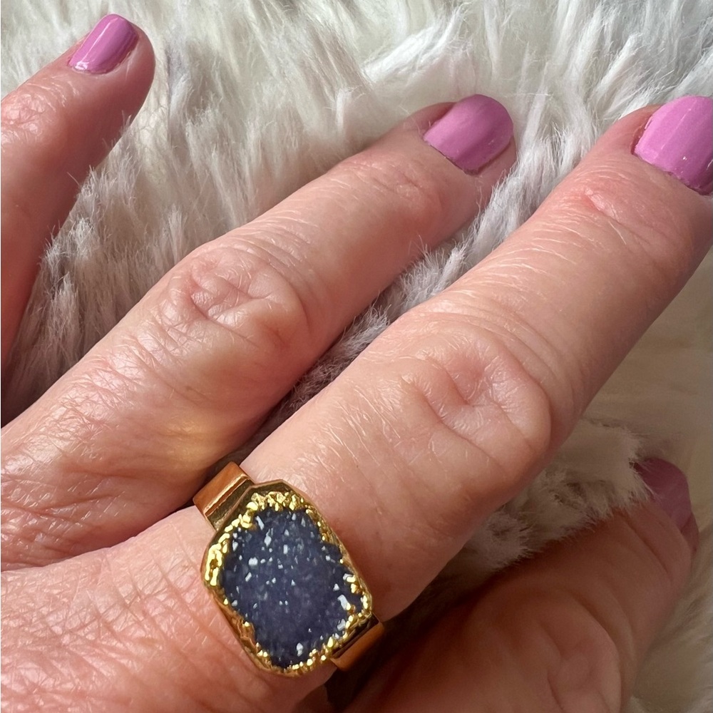 Gold and Blue Druzy Ring
